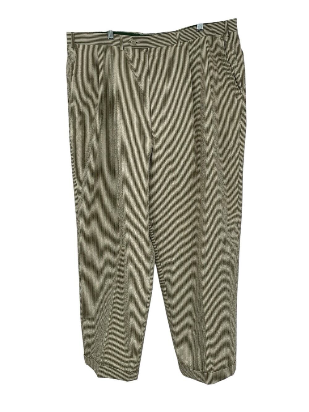 Luciano Barbera Seersucker Pants Blue Cream Pleated Front Cuffed Size 42 X 30